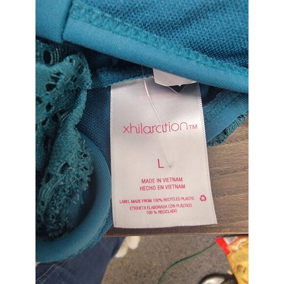 Teal Halter Bikini Top With Lace Trim Women's Swimwear Size Large Juniors - Picture 7 of 8